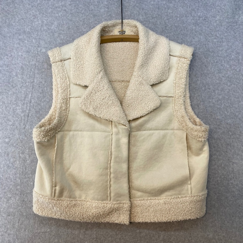 Marine Layer Vest Women's M Quebec Sherpa Natural Ivory Vegan Suede Cozy